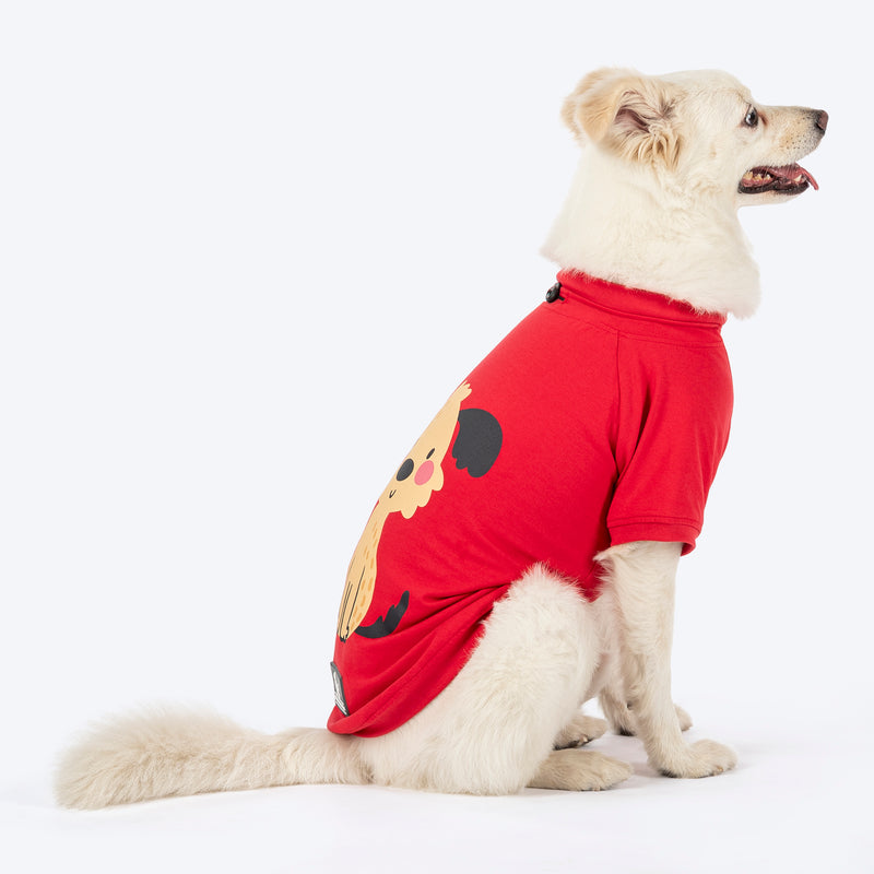 HUFT Pretty Pupper Printed T-Shirt For Dog - Red - Heads Up For Tails