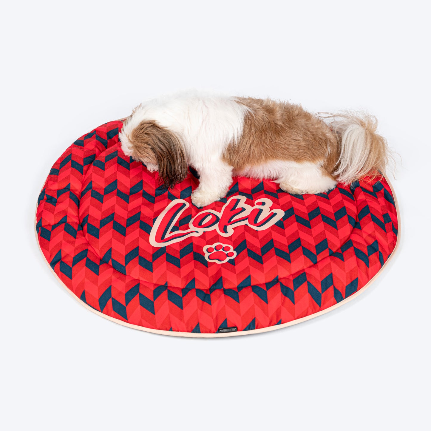 HUFT Personalised Geometric Groove  Circular Mat For Dog & Cat - Red - Heads Up For Tails