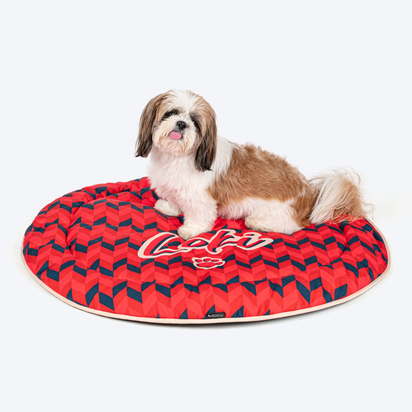HUFT Personalised Geometric Groove  Circular Mat For Dog & Cat - Red - Heads Up For Tails