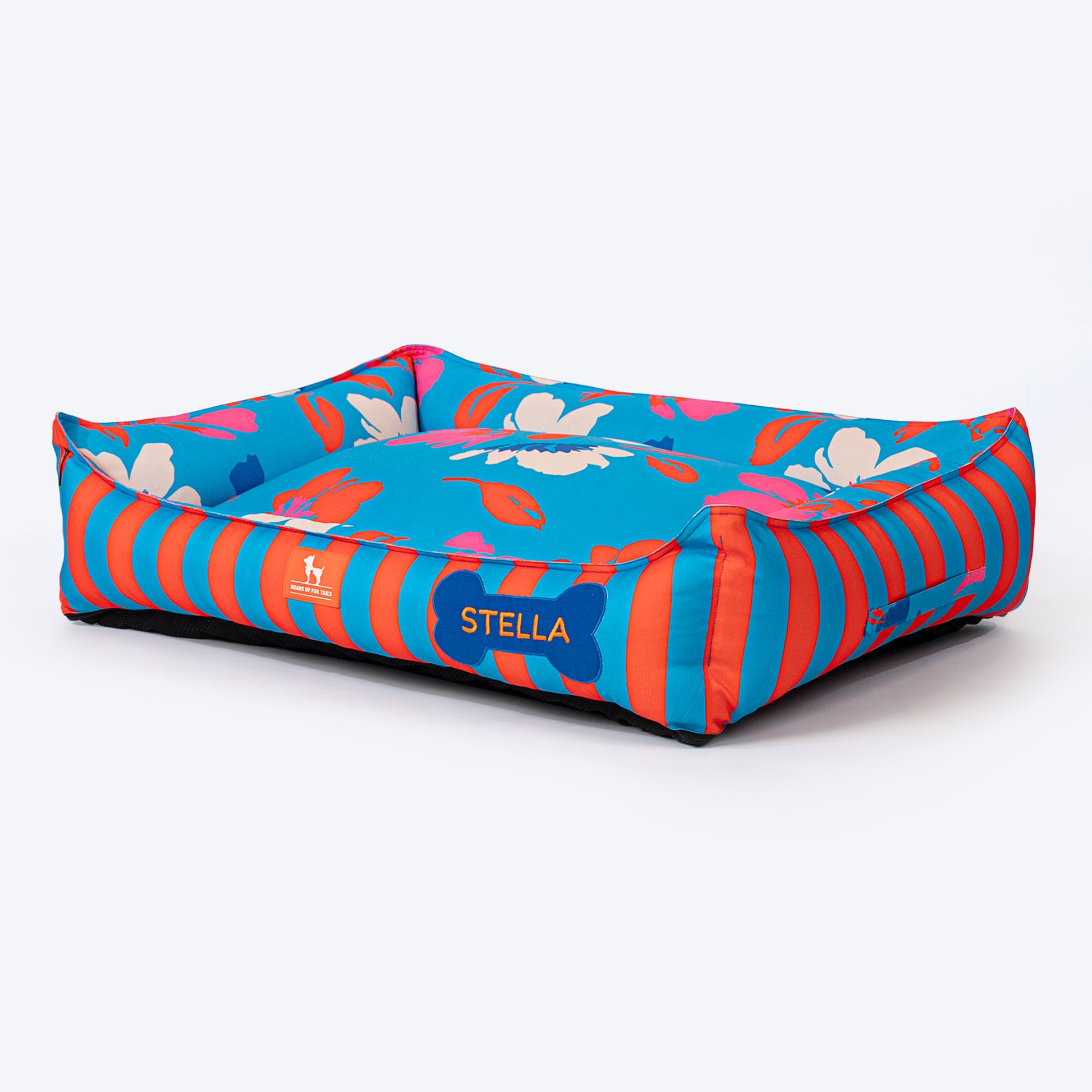 HUFT Personalised Summer Bloom Lounger Bed For Dog - Blue - Heads Up For Tails