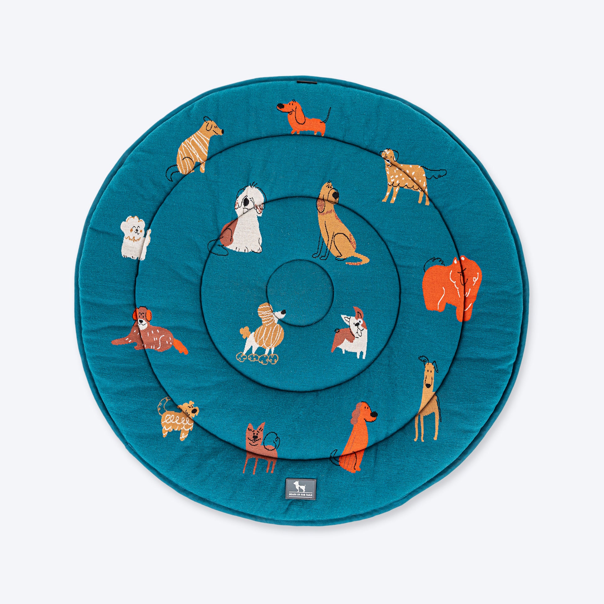 HUFT Doggie Doodles Circular Mat For Dog & Cat - Petrol Blue - Heads Up For Tails