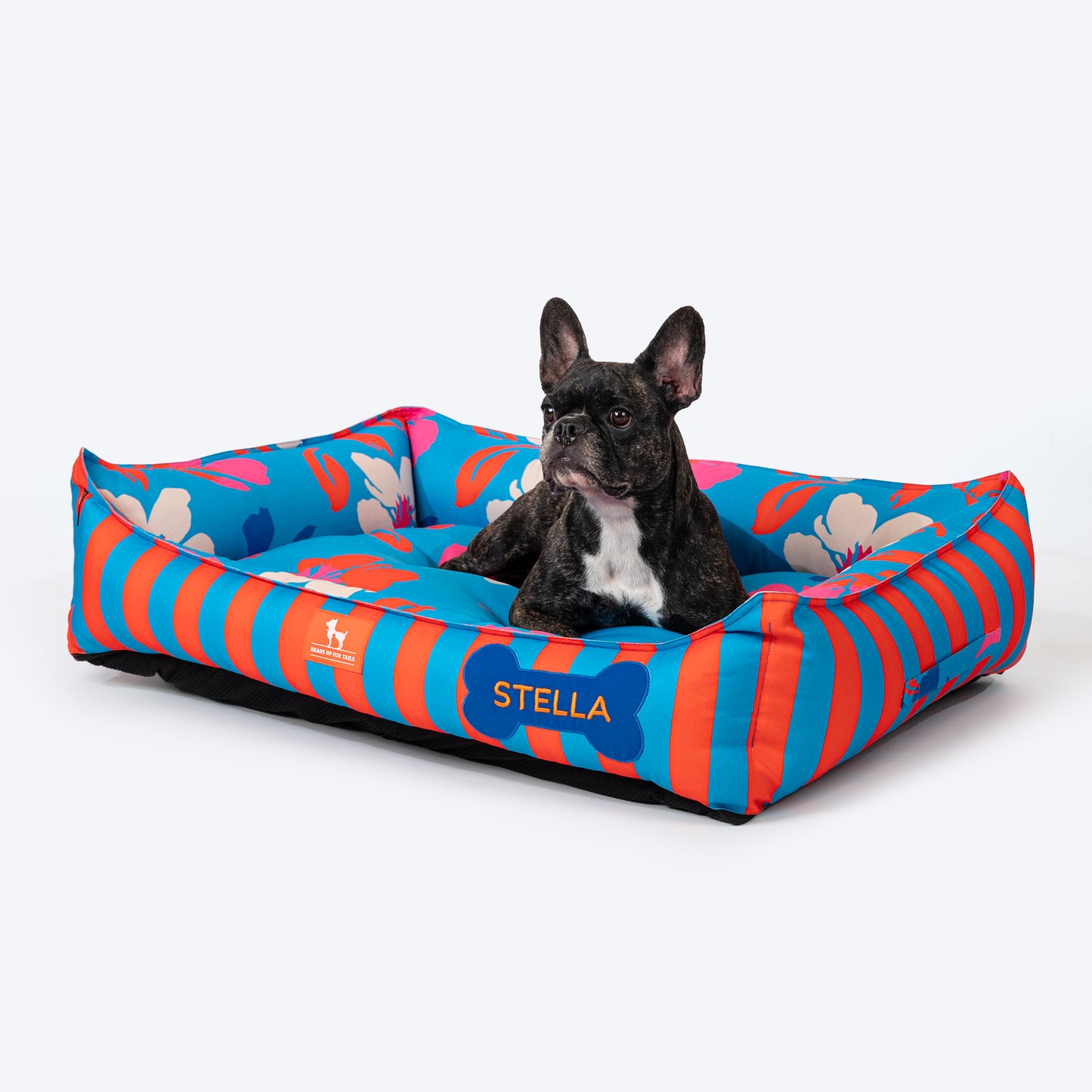 HUFT Personalised Summer Bloom Lounger Bed For Dog - Blue - Heads Up For Tails