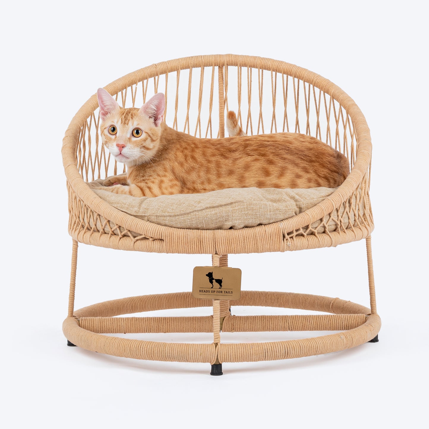 HUFT Purrfect Snuggle Elevated Bed With Cushion For Cat - Beige