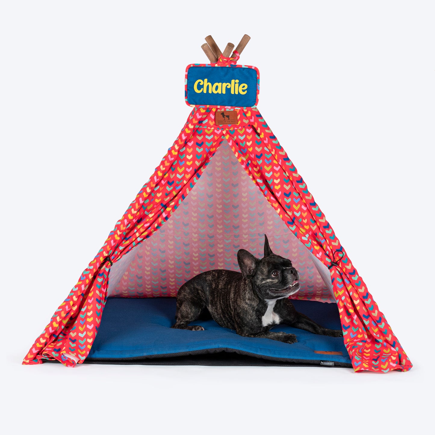 HUFT Personalised Heart to Heart Teepee Tent for Dog & Cat - Red - Heads Up For Tails