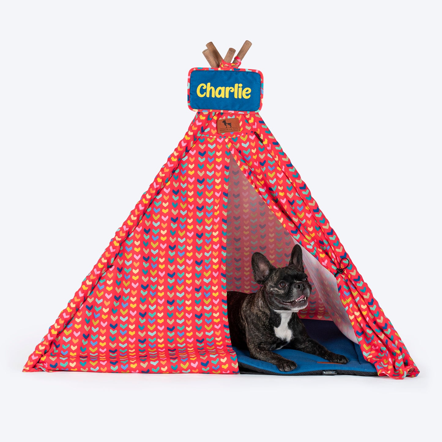HUFT Personalised Heart to Heart Teepee Tent for Dog & Cat - Red - Heads Up For Tails