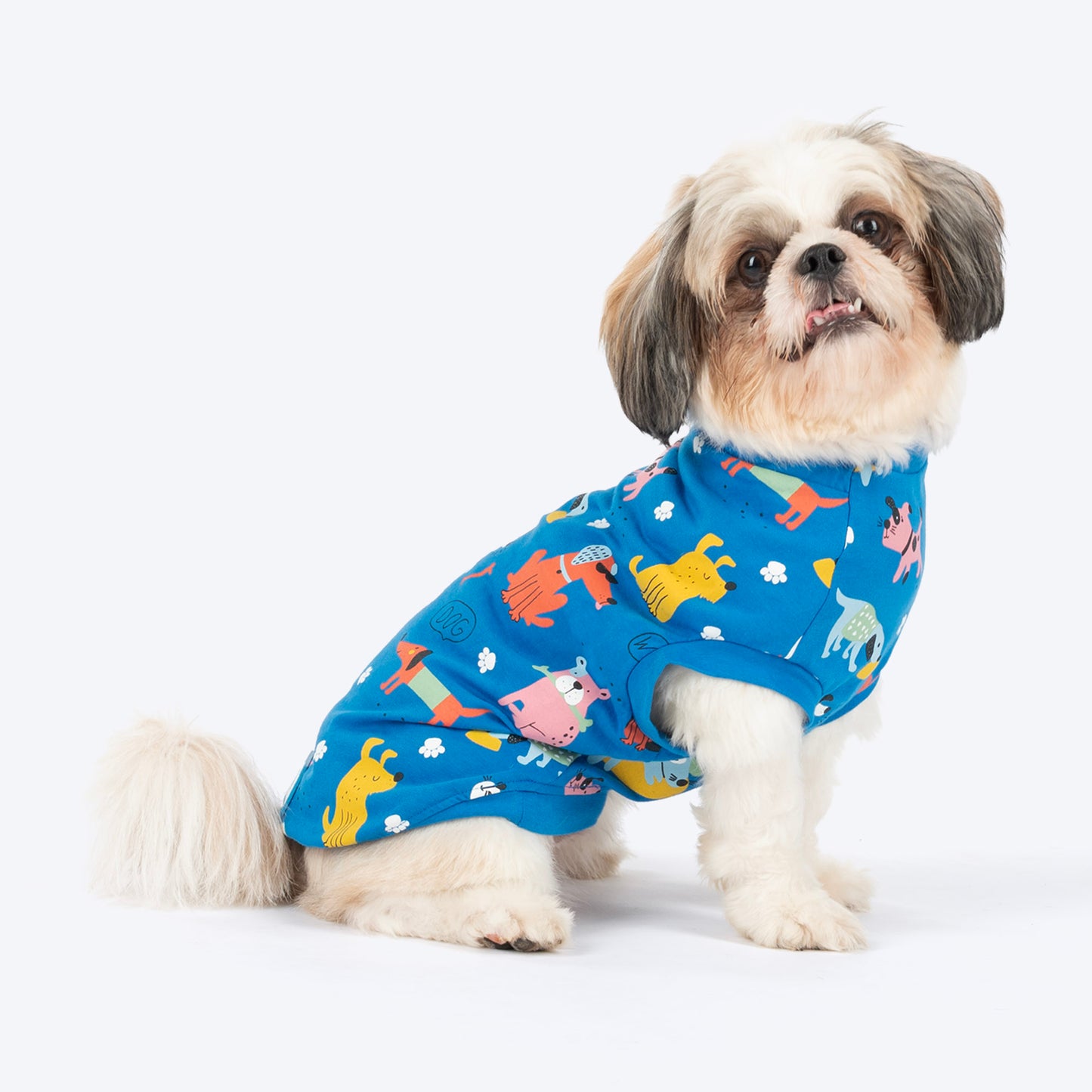 HUFT Doodle Days Printed T-Shirt For Small Dog - Blue - Heads Up For Tails