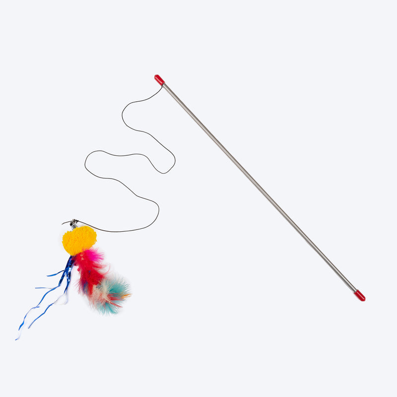 TLC Steel Wand Toy For Cats With Pom Pom - Yellow - Heads Up For Tails