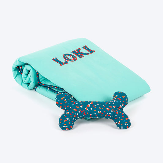 HUFT Personalised Sweet Dreams Blanket For Dog & Cat - Aqua - Heads Up For Tails