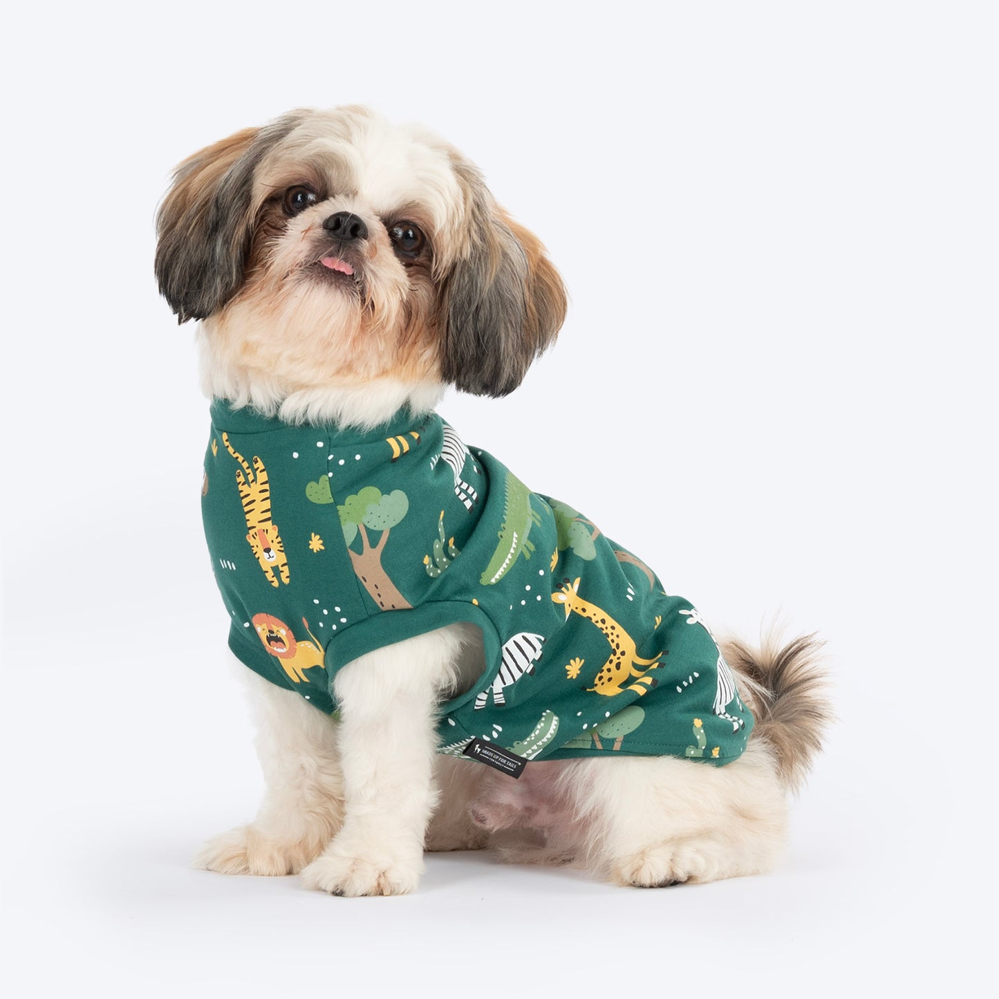 HUFT Forest Frolic Printed T-Shirt For Small Dog - Dark Green - Heads Up For Tails