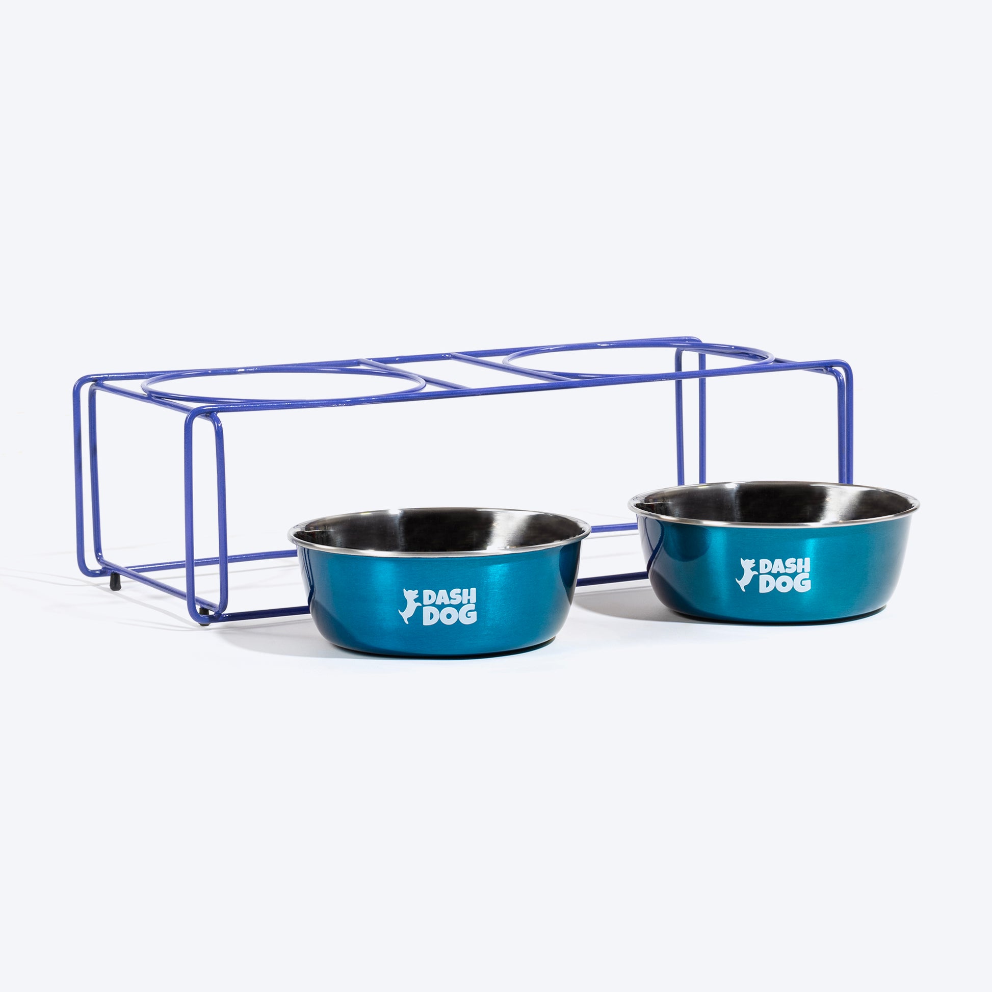 Dash Dog Rainbow Rush Elevated Double Diner With Steel Bowl Inserts For Dog - Violet - Heads Up For Tails