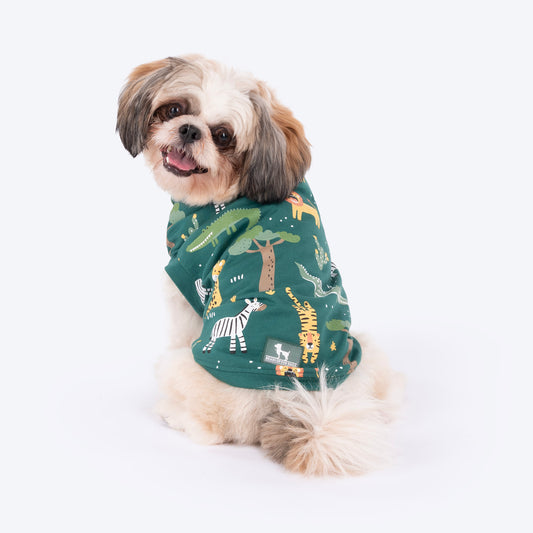 HUFT Forest Frolic Printed T-Shirt For Small Dog - Dark Green - Heads Up For Tails