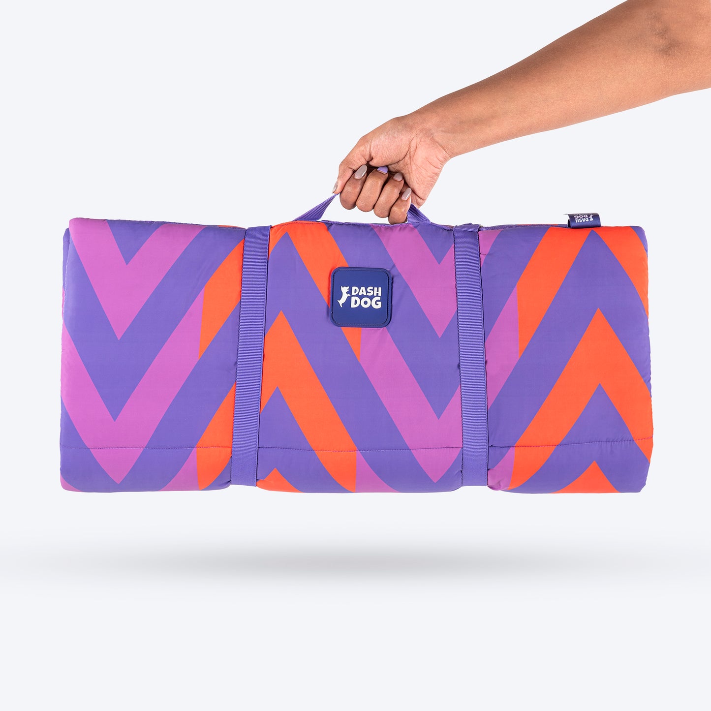 Dash Dog Zig Zaggers Water Repellent Portable Mat For Dog - Orange & Purple - Heads Up For Tails
