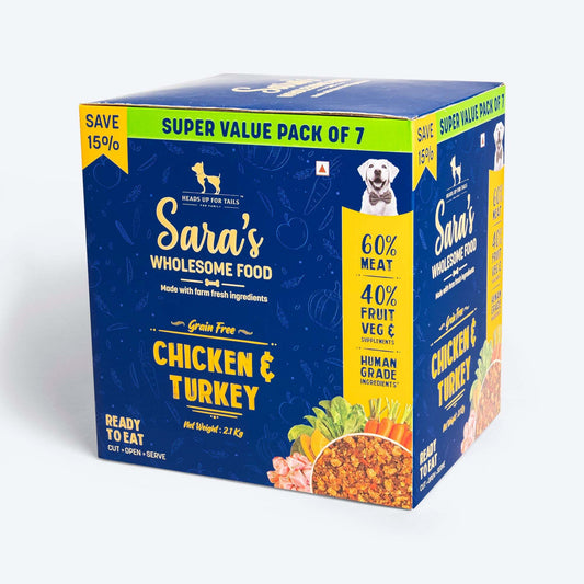 HUFT Sara's Wholesome Food - Grain-Free Chicken And Turkey Dog Food Pack of 6 +1 Free (Pack Of 7) - Heads Up For Tails