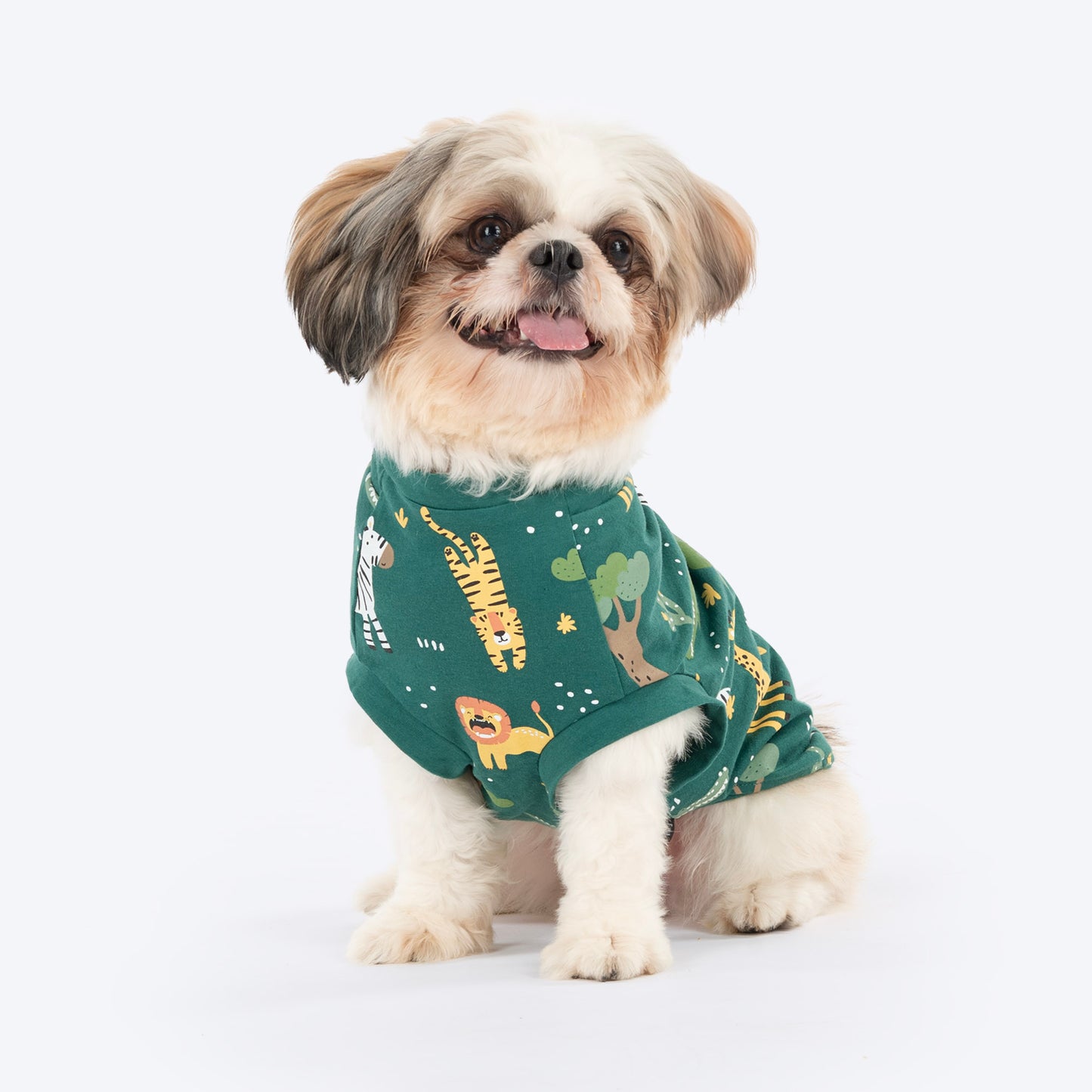 HUFT Forest Frolic Printed T-Shirt For Small Dog - Dark Green - Heads Up For Tails