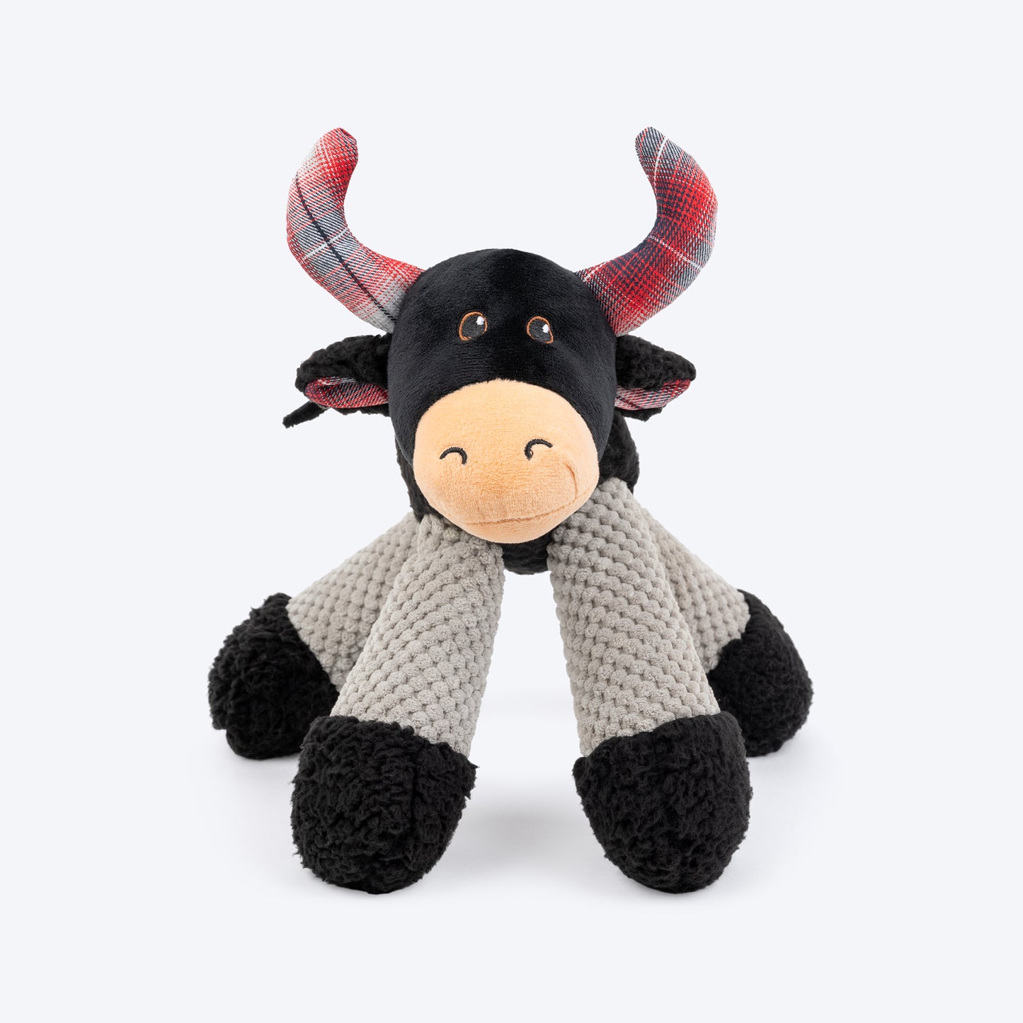 HUFT Bull Long-Legs Plush Toy For Dog - Black & Grey - Heads Up For Tails