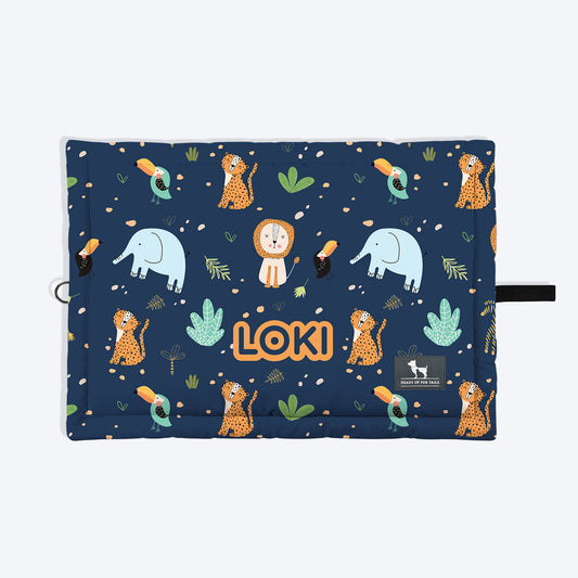 HUFT Personalised Jungle Dreams Mat For Dog & Cat - Blue - Heads Up For Tails