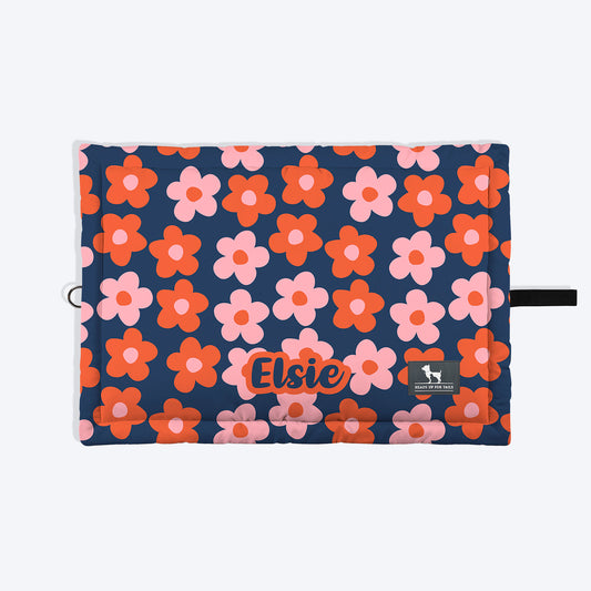 HUFT Personalised Flower Frenzy Mat For Dog & Cat - Navy - Heads Up For Tails