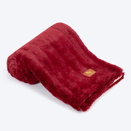 HUFT Furry Comfort Blanket For Dog & Cat - Red & Beige - Heads Up For Tails