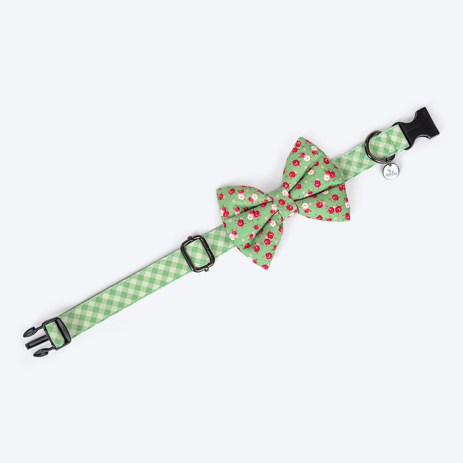 HUFT Pastel Petals Collar For Dogs With Free Bow Tie - Green - Heads Up For Tails