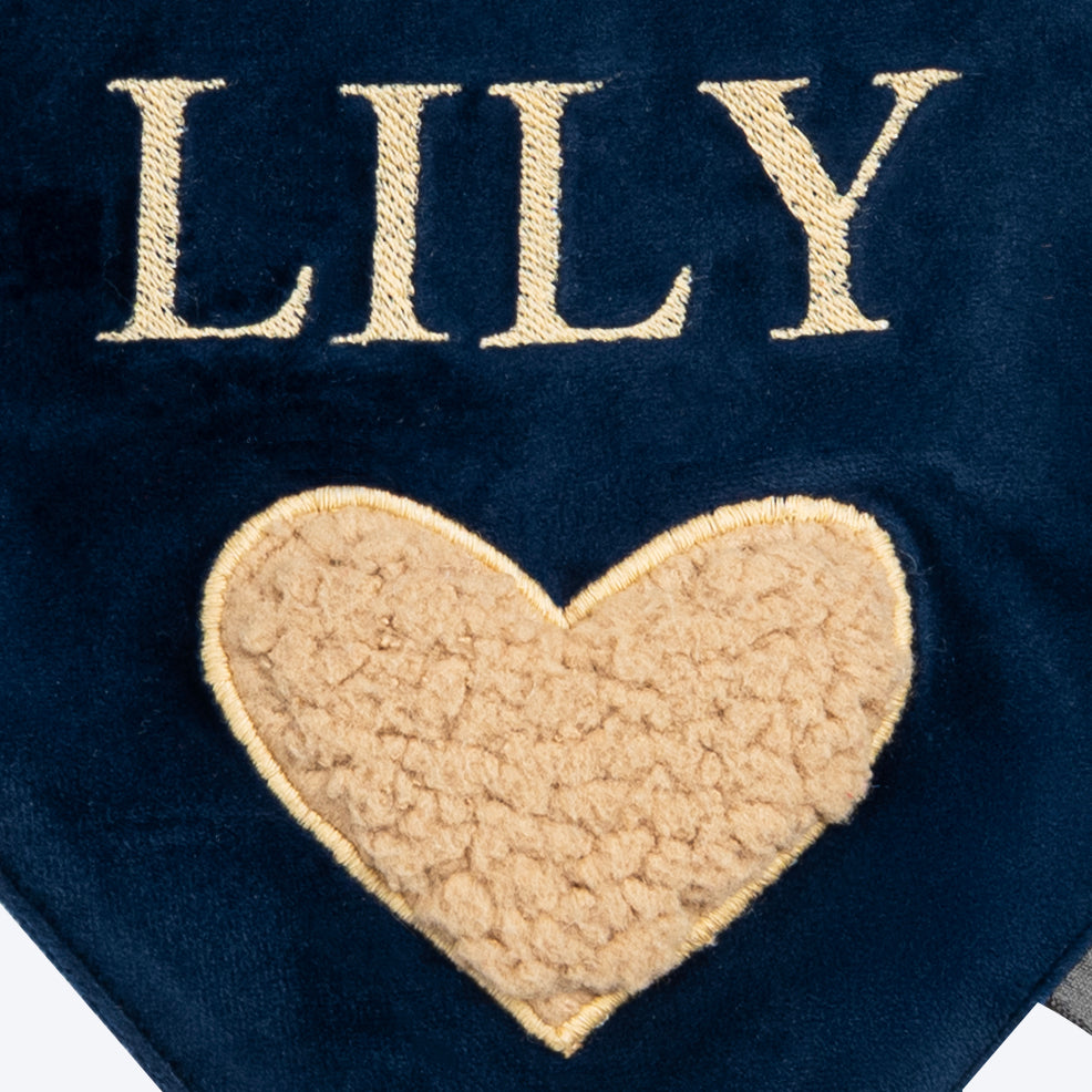 HUFT Personalised Pawfect Love Luxe Velvet Bandana For Dog - Navy Blue
