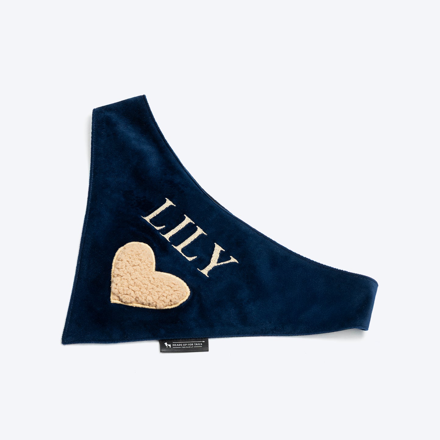 HUFT Personalised Pawfect Love Luxe Velvet Bandana For Dog - Navy Blue