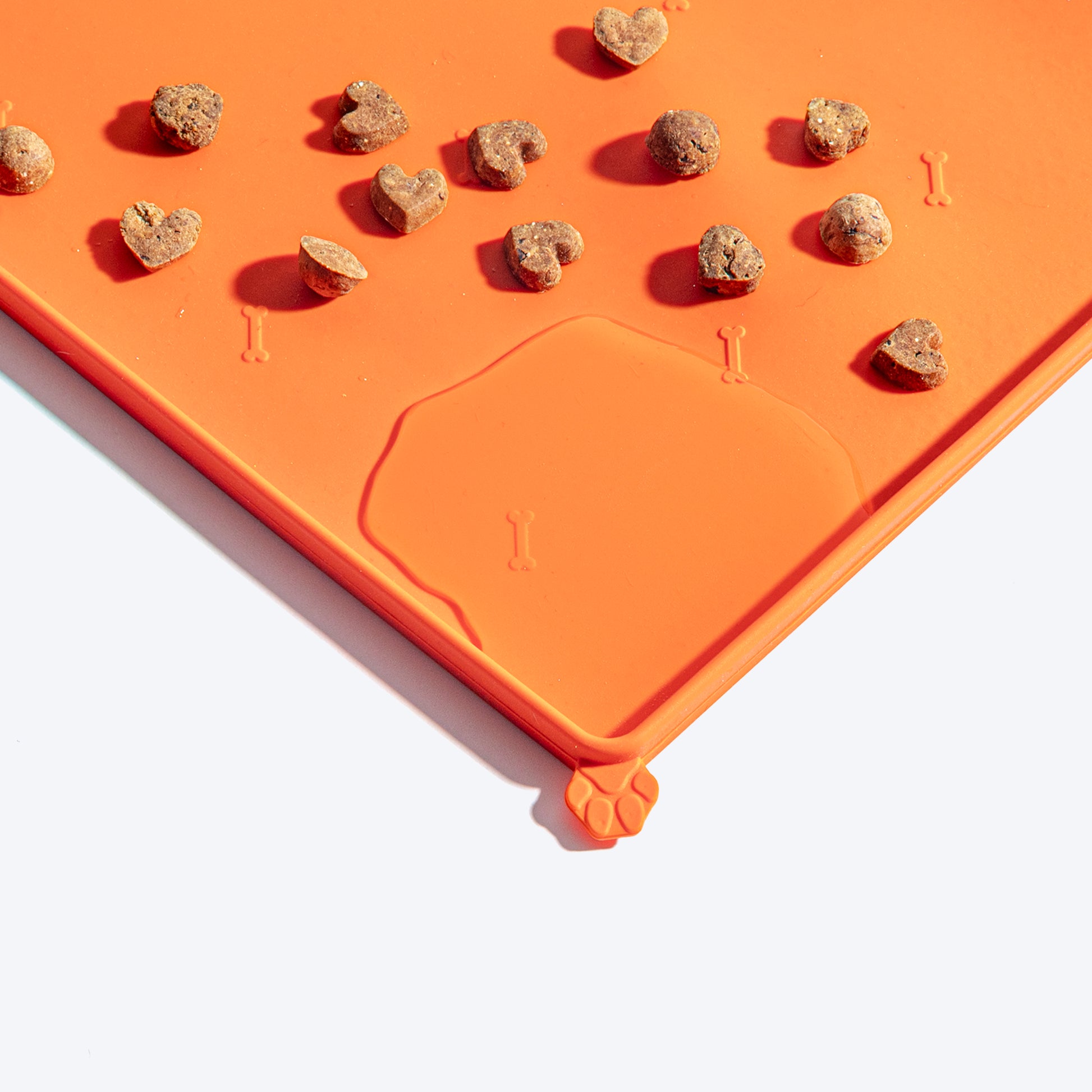 HUFT Anti Spill Rectangle Bowl Mat For Dog & Cat - Orange - Heads Up For Tails