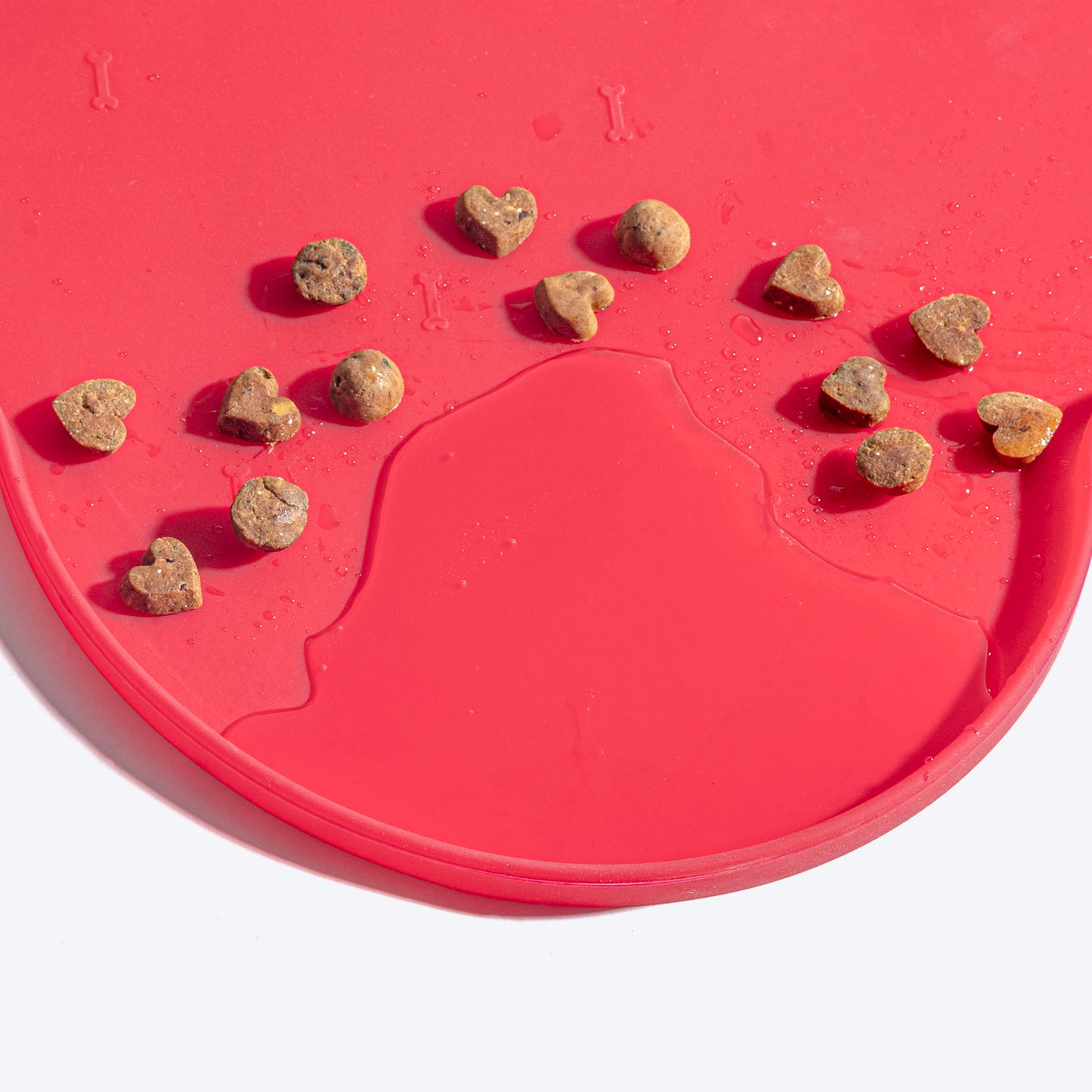 HUFT Anti Spill Bone Shape Bowl Mat For Dog & Cat - Red - Heads Up For Tails
