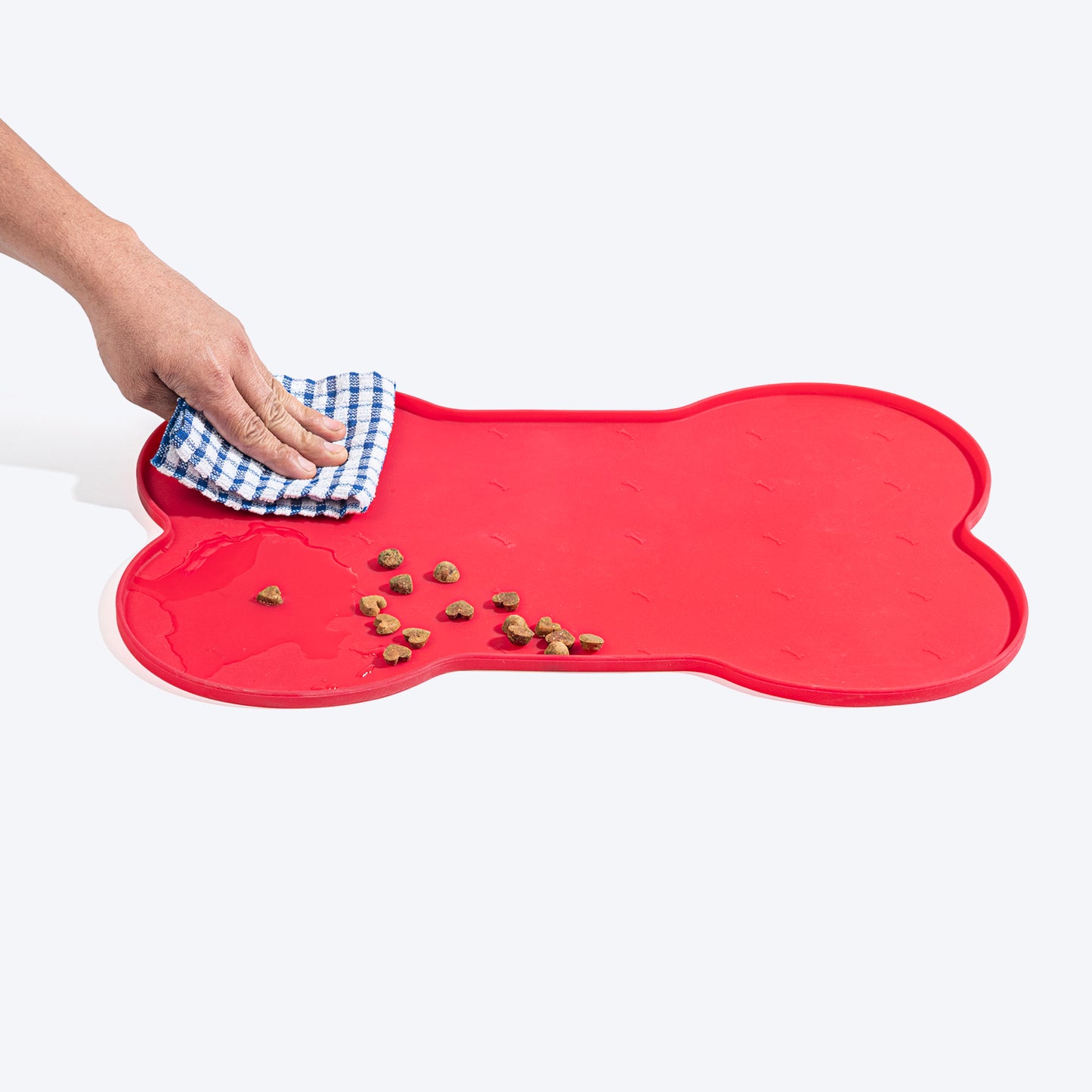HUFT Anti Spill Bone Shape Bowl Mat For Dog & Cat - Red - Heads Up For Tails