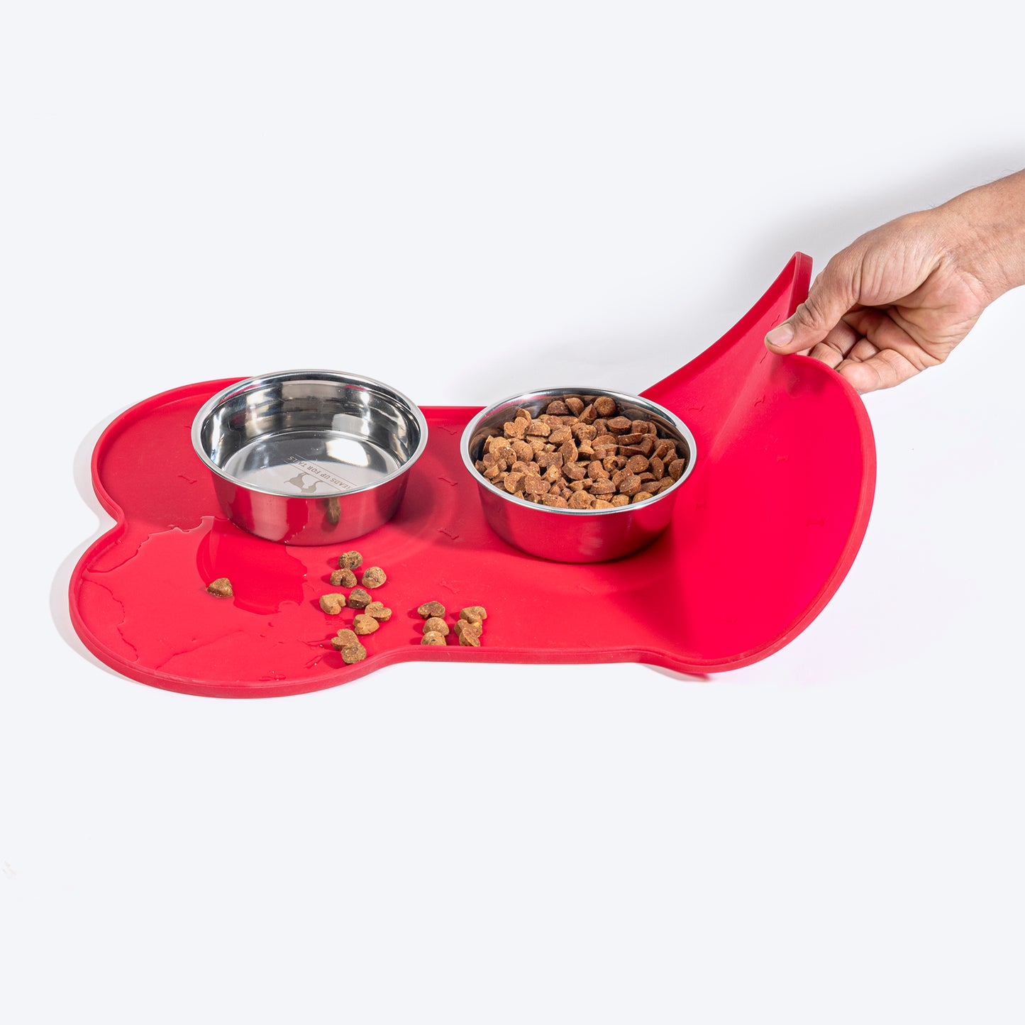 HUFT Anti Spill Bone Shape Bowl Mat For Dog & Cat - Red - Heads Up For Tails
