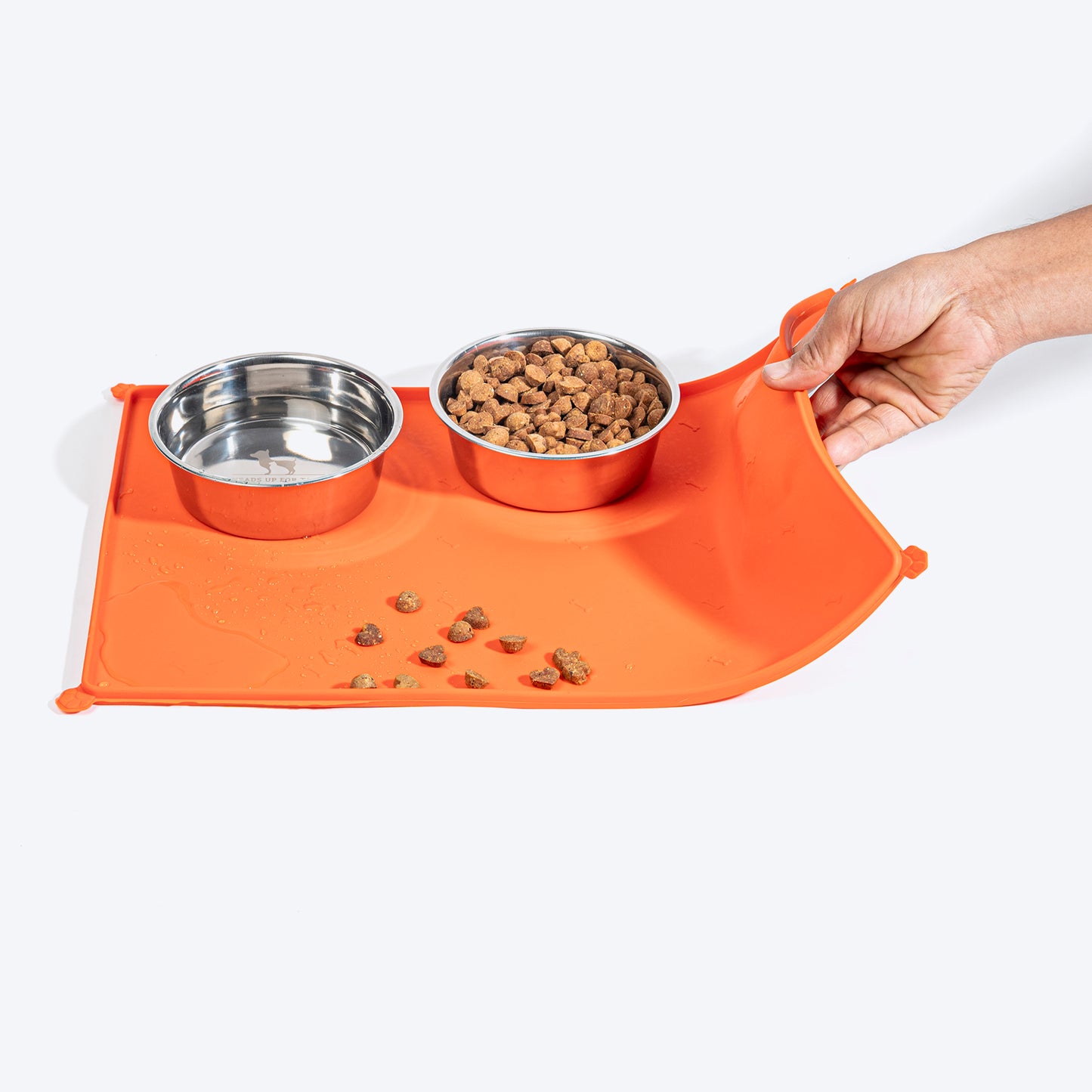 HUFT Anti Spill Rectangle Bowl Mat For Dog & Cat - Orange - Heads Up For Tails