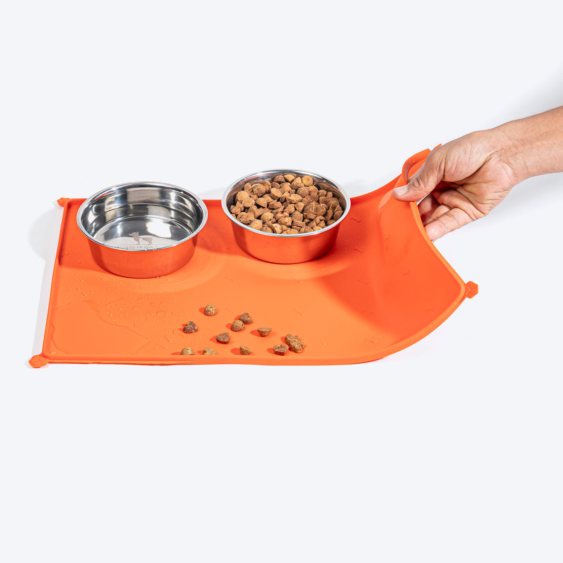 HUFT Anti Spill Rectangle Bowl Mat For Dog & Cat - Orange - Heads Up For Tails