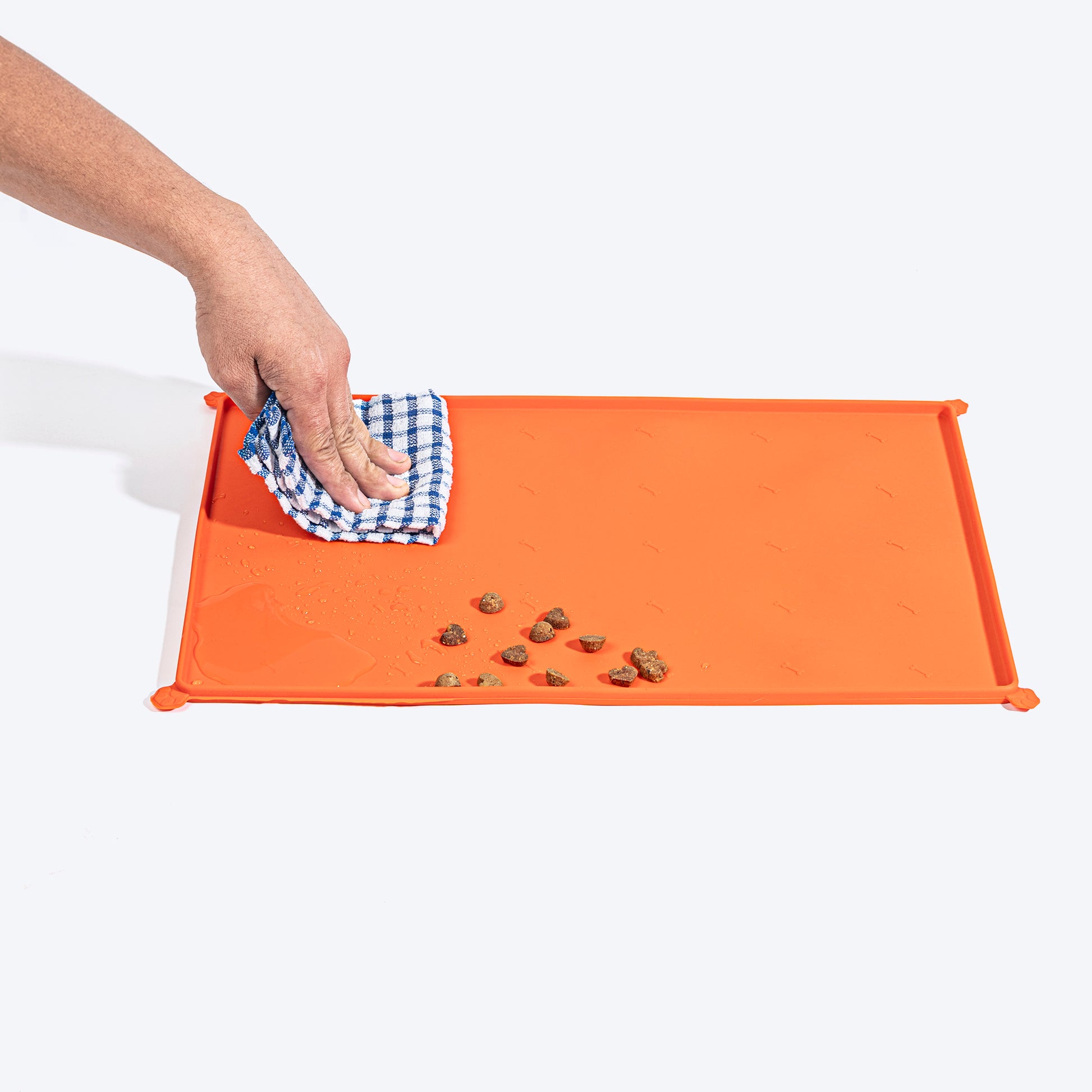 HUFT Anti Spill Rectangle Bowl Mat For Dog & Cat - Orange - Heads Up For Tails