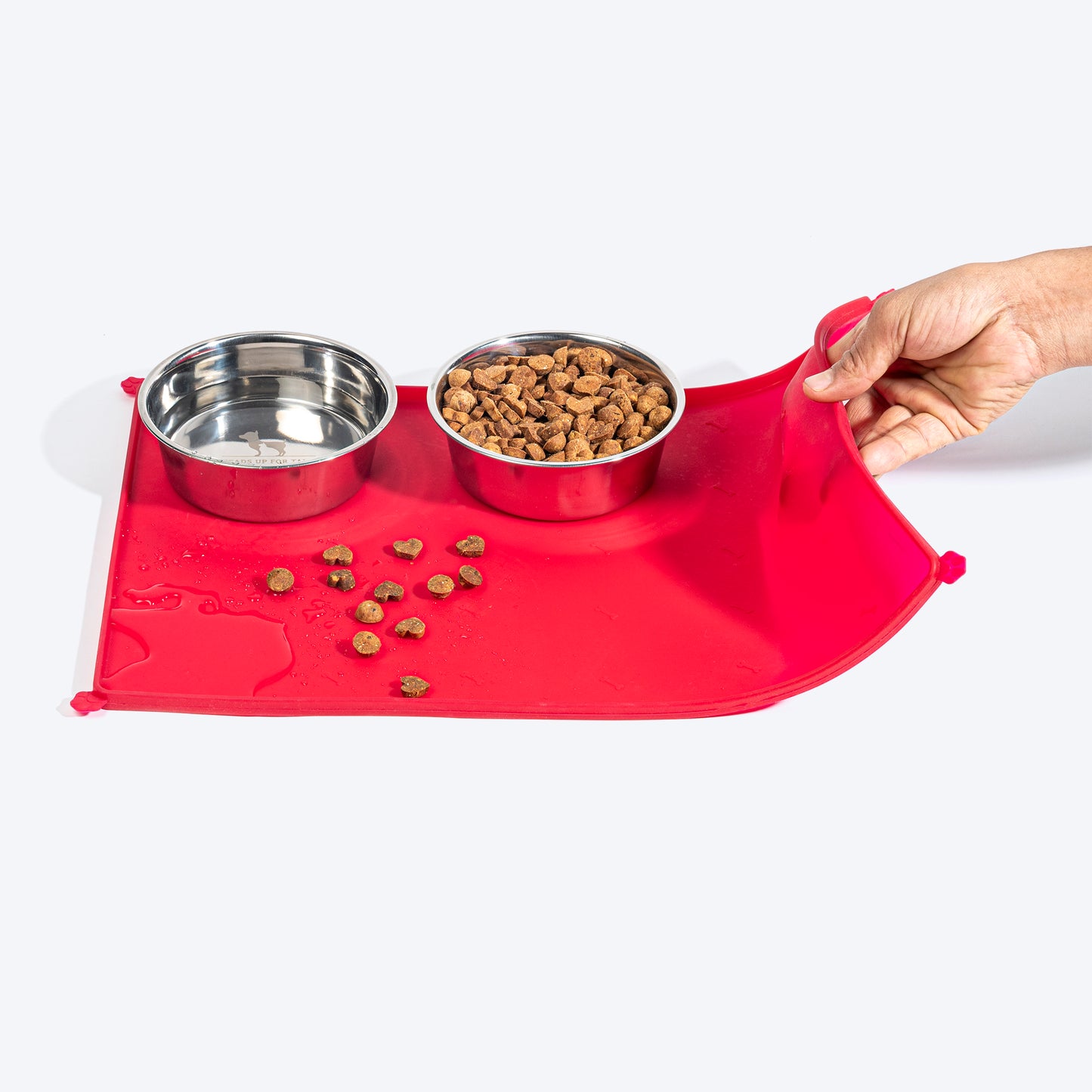 HUFT Anti Spill Rectangle Bowl Mat For Dog & Cat - Red - Heads Up For Tails