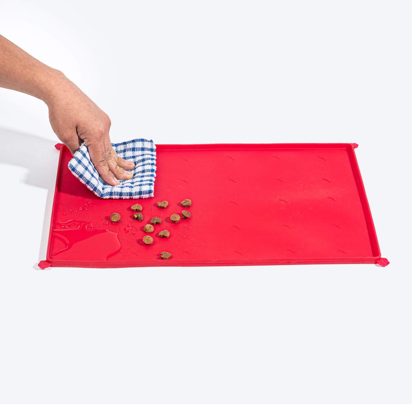 HUFT Anti Spill Rectangle Bowl Mat For Dog & Cat - Red - Heads Up For Tails