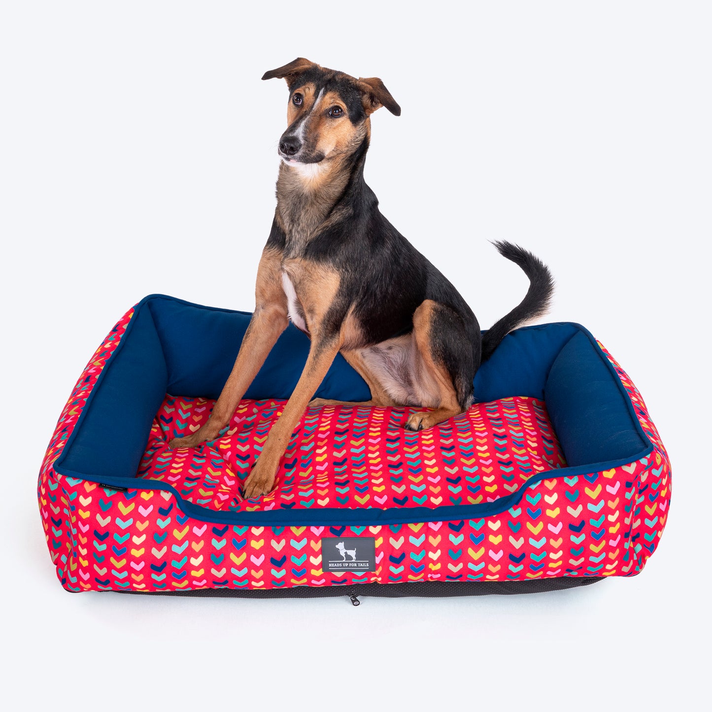 HUFT Heart To Heart Lounger Dog Bed - Red & Blue - Heads Up For Tails