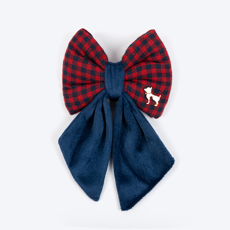 HUFT Jingle Joy Bow Tie For Dog - Red & Navy - Heads Up For Tails