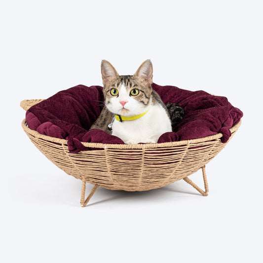 HUFT Feline Cane Bed With Cushion For Cat - Beige - Heads Up For Tails