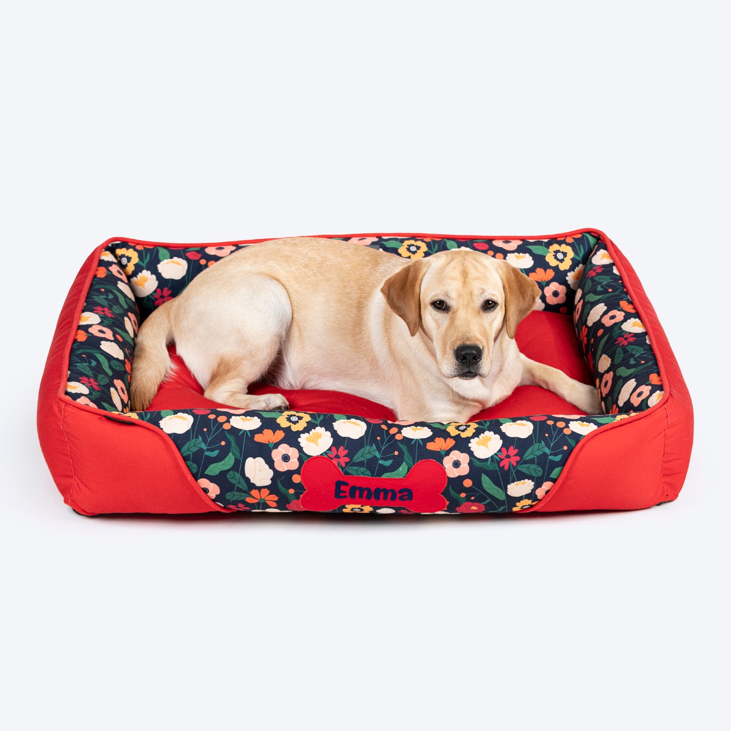 HUFT Personalised Floral Fusion Lounger Bed For Dog - Red - Heads Up For Tails