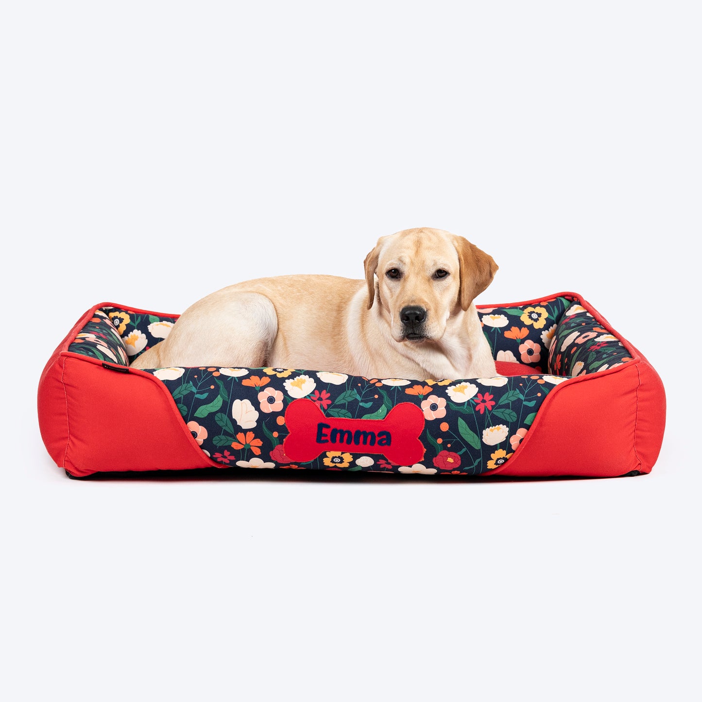 HUFT Personalised Floral Fusion Lounger Bed For Dog - Red - Heads Up For Tails
