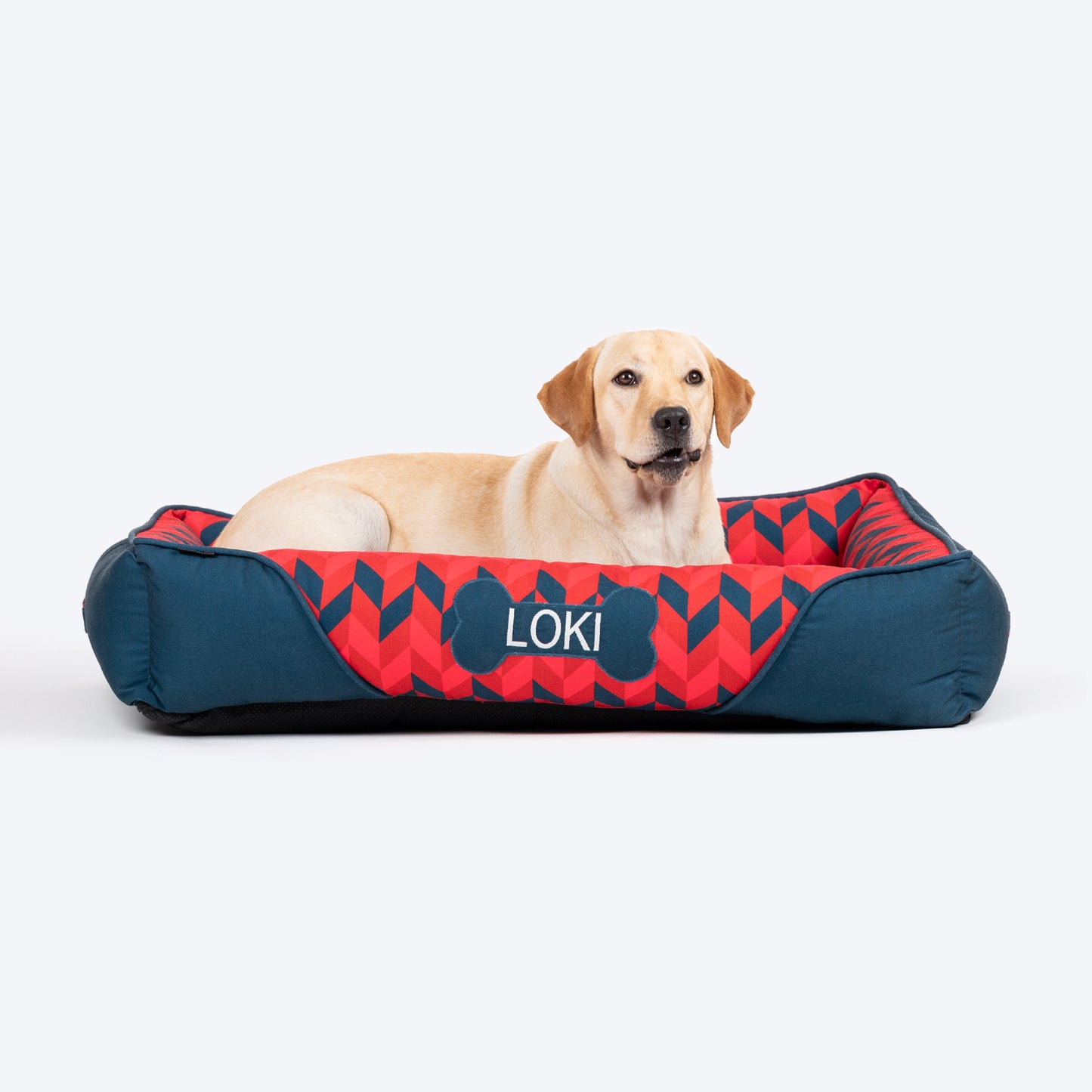 HUFT Personalised Geometric Groove Lounger Bed For Dog - Navy Blue - Heads Up For Tails