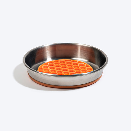 HUFT Quintessential Slow Feeder Steel Bowl For Cat - Orange - Heads Up For Tails