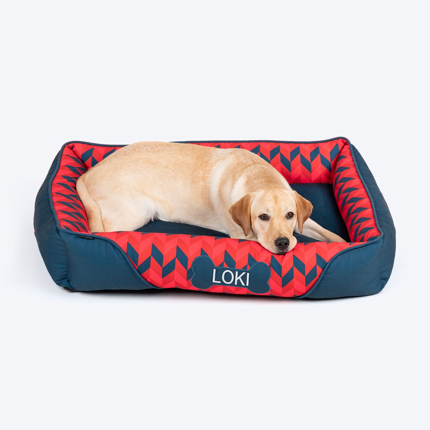 HUFT Personalised Geometric Groove Lounger Bed For Dog - Navy Blue - Heads Up For Tails