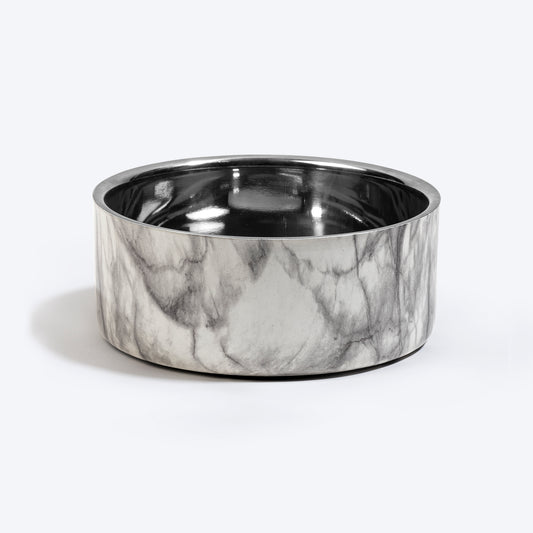 HUFT Marble Mist Printed Steel Bowl For Dog - Grey - Heads Up For Tails