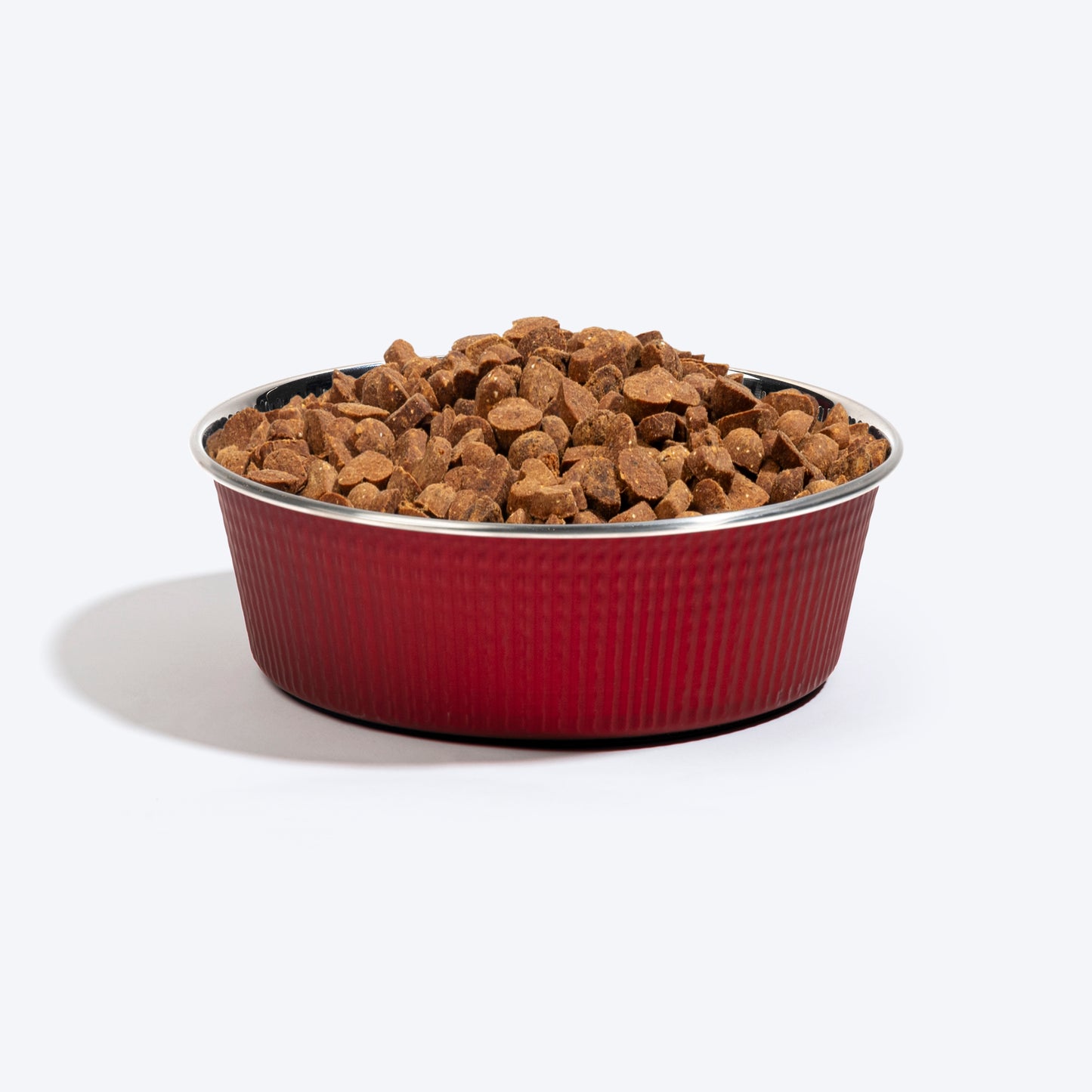 HUFT Pinsonic Striped Embossed Steel Bowl For Dog - Red - Heads Up For Tails