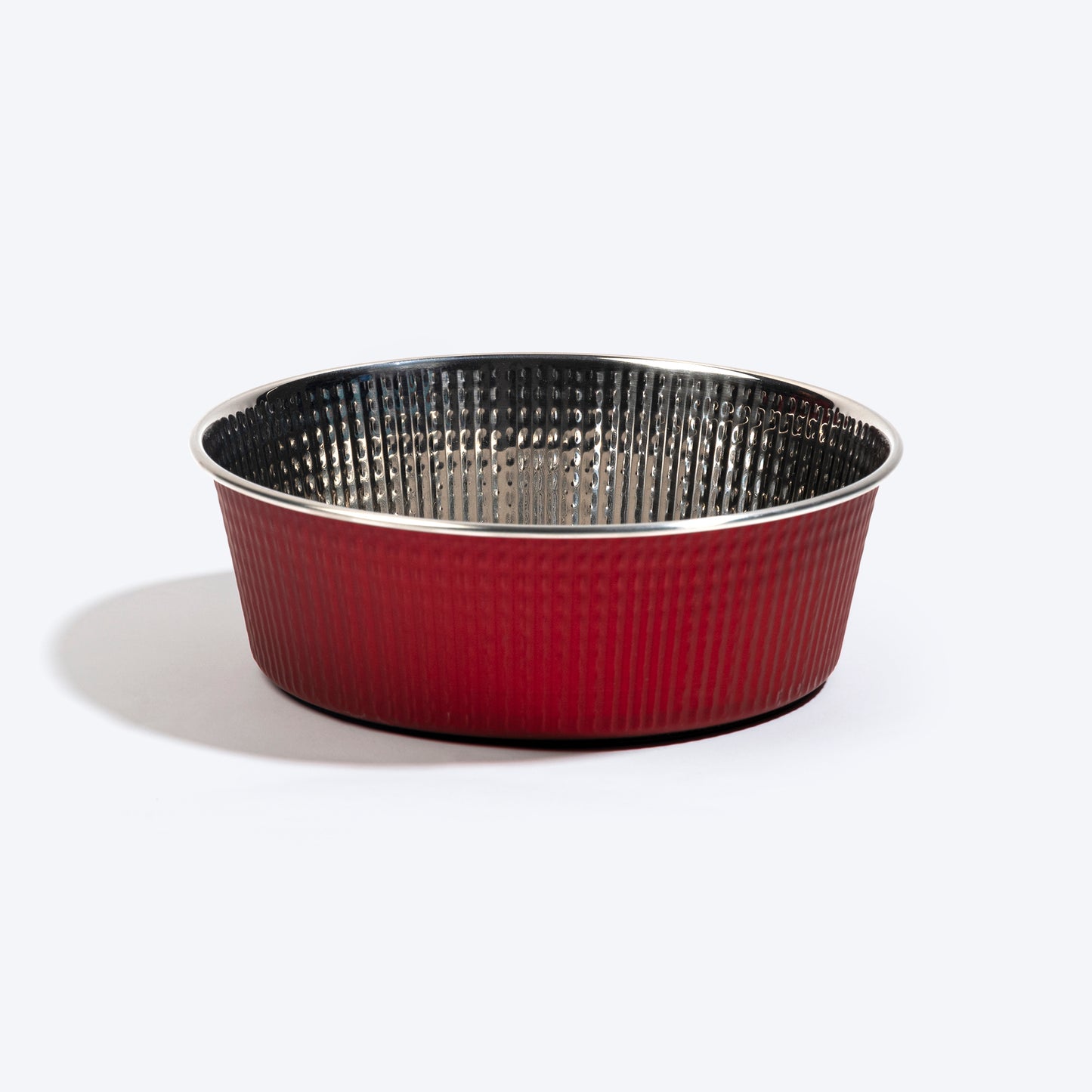 HUFT Pinsonic Striped Embossed Steel Bowl For Dog - Red - Heads Up For Tails