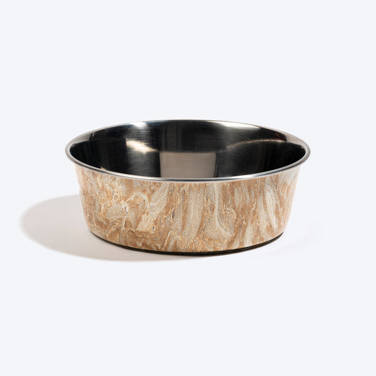 HUFT Marble Mirage Printed Steel Bowl For Dog - White - Heads Up For Tails