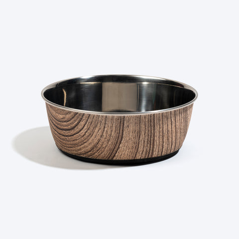 HUFT Timber Trails Printed Steel Bowl For Dog - Brown - Heads Up For Tails