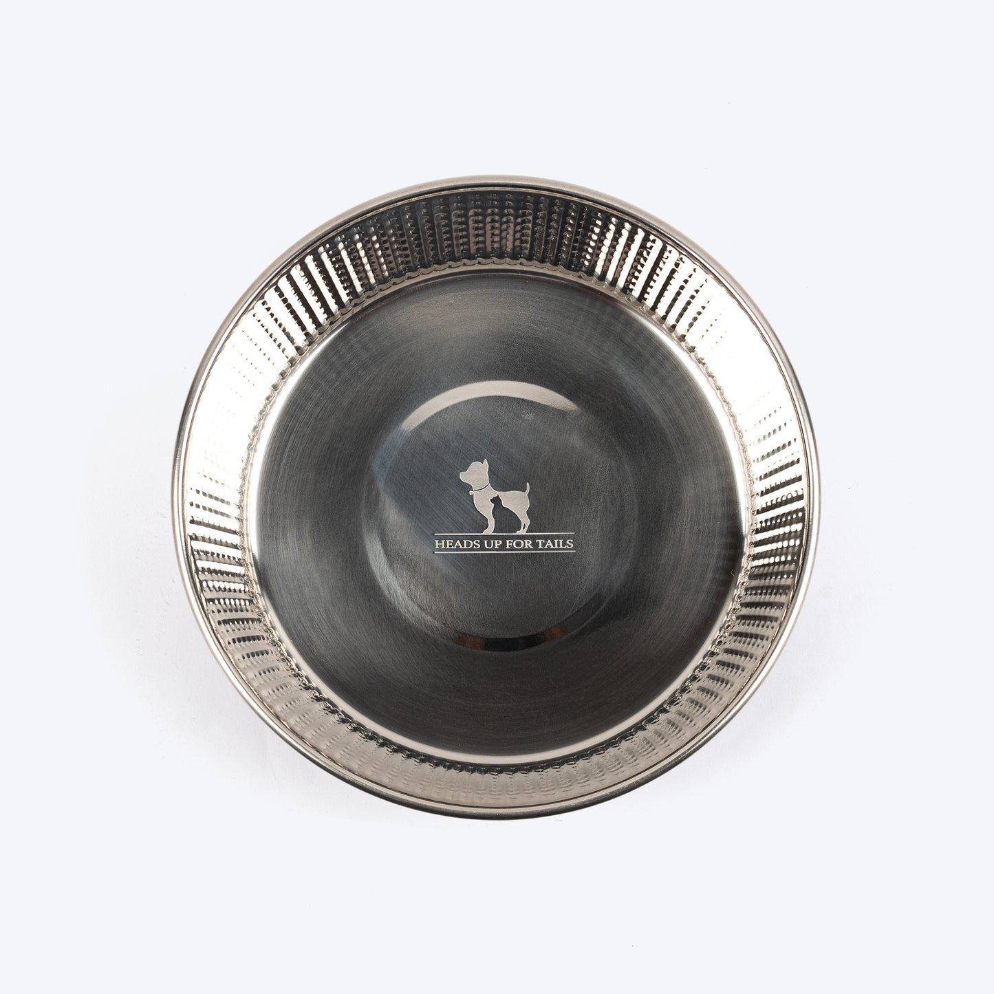 HUFT Pinsonic Striped Embossed Steel Bowl For Dog - Red - Heads Up For Tails