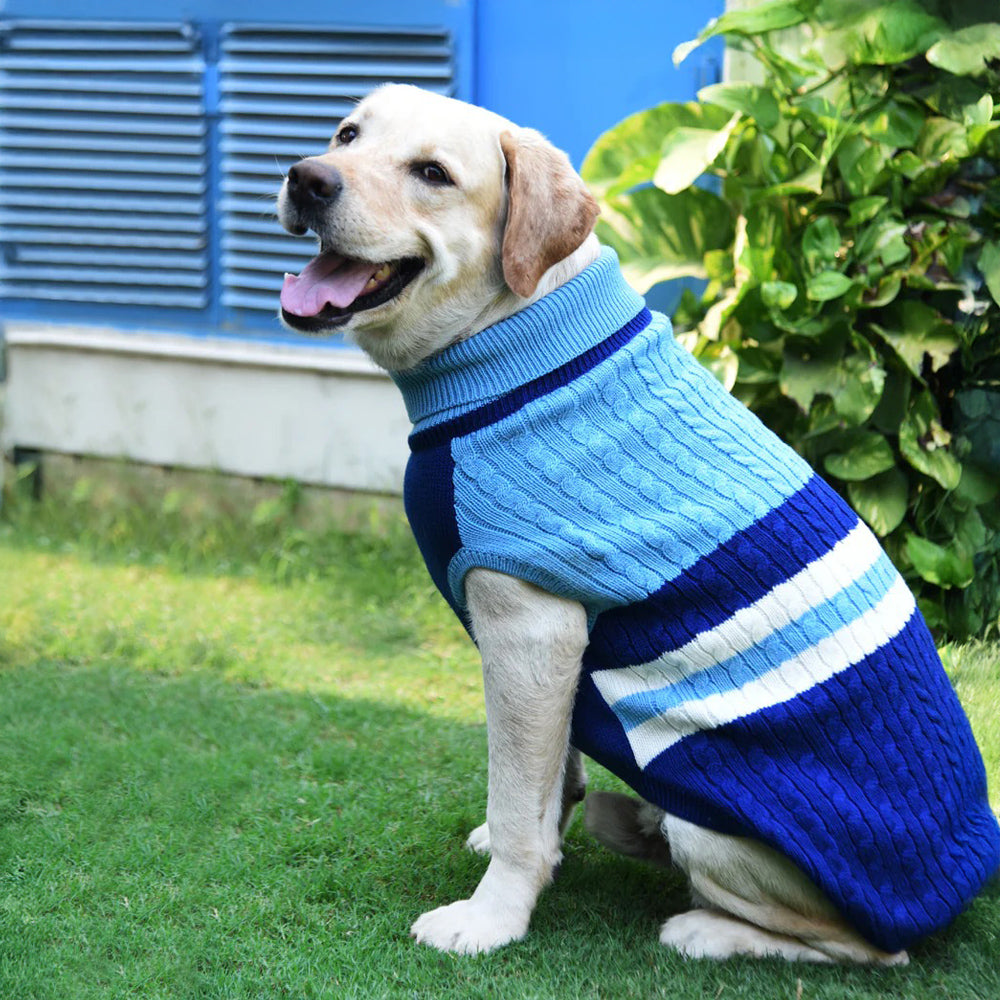 HUFT Striped Cable Knit Dog Sweater - Navy/Sky Blue - Heads Up For Tails
