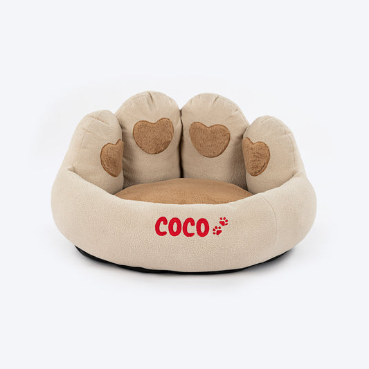 HUFT Personalised Paw Cuddle Cloud Bed For Cat & Puppy - Ivory & Brown - Heads Up For Tails